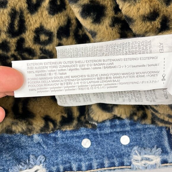 Zara TRF Denim Wear Distressed Long Jacket Womens Small S Slouchy Punk Faux Fur‎ - Picture 13 of 16
